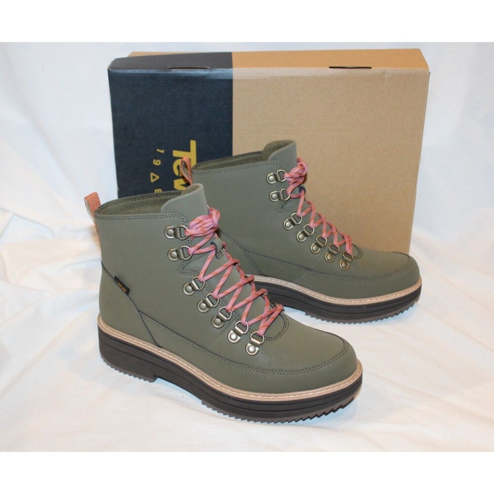 Teva Women's Leather Midform Combat Lace Up Boots Dark Olive NEW SZ 9 - Picture 3 of 6